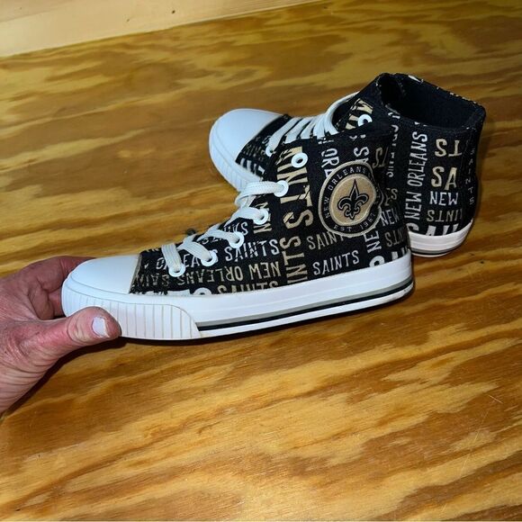 Youth FOCO Black New Orleans Saints Repeat Wordmark High Top Canvas Sneakers - Picture 8 of 8